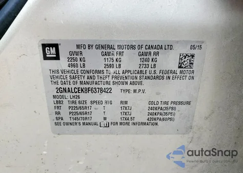 2015 Chevrolet Equinox Lt from USA, damaged, VIN 2GNALCEK8F6378422